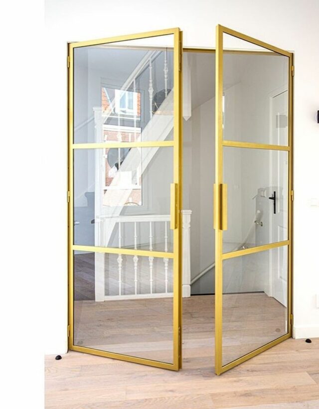 Drzwi loftowe podwójne złote